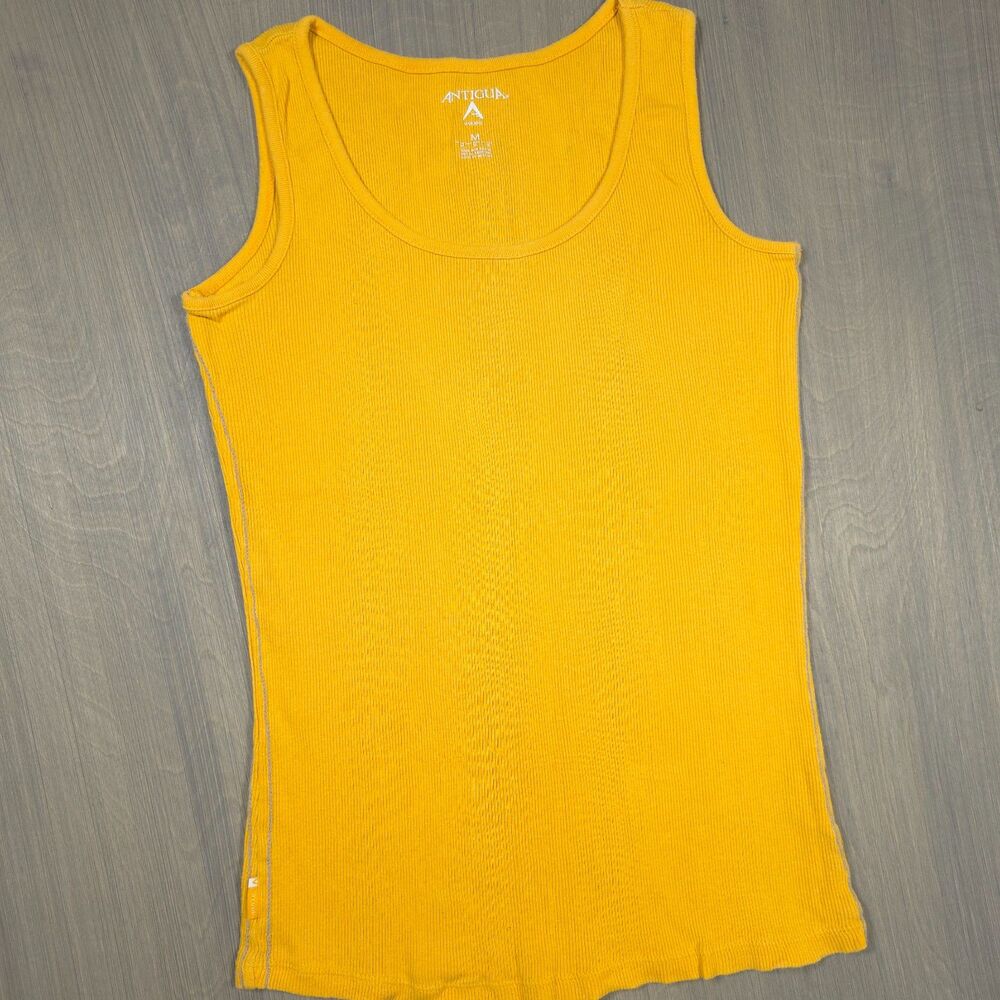 Antigua Yellow Ribbed Scoop Neck Tank Top M